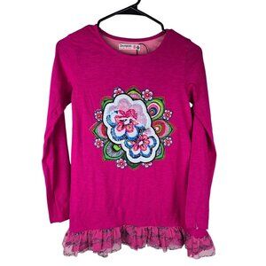DESIGUAL Fuchsia Sequin Graphic Flower‎ Tunic Chilayo Girls Size 11- 12y
